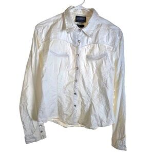 Vintage 90s Roughrider White Pearl Snap Long‎ Sleeve Ladies Large